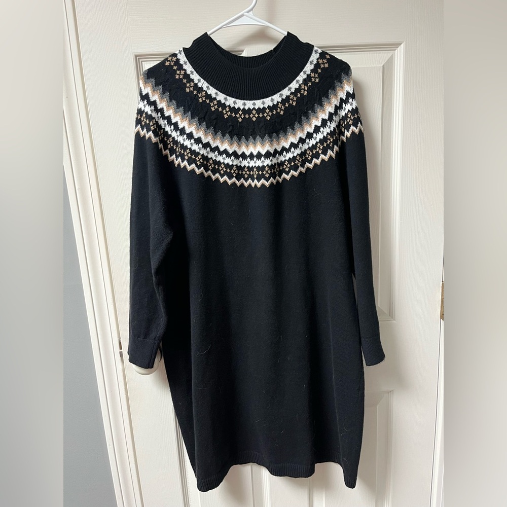 Talbots Black Sweater Dress with Yoking Pattern